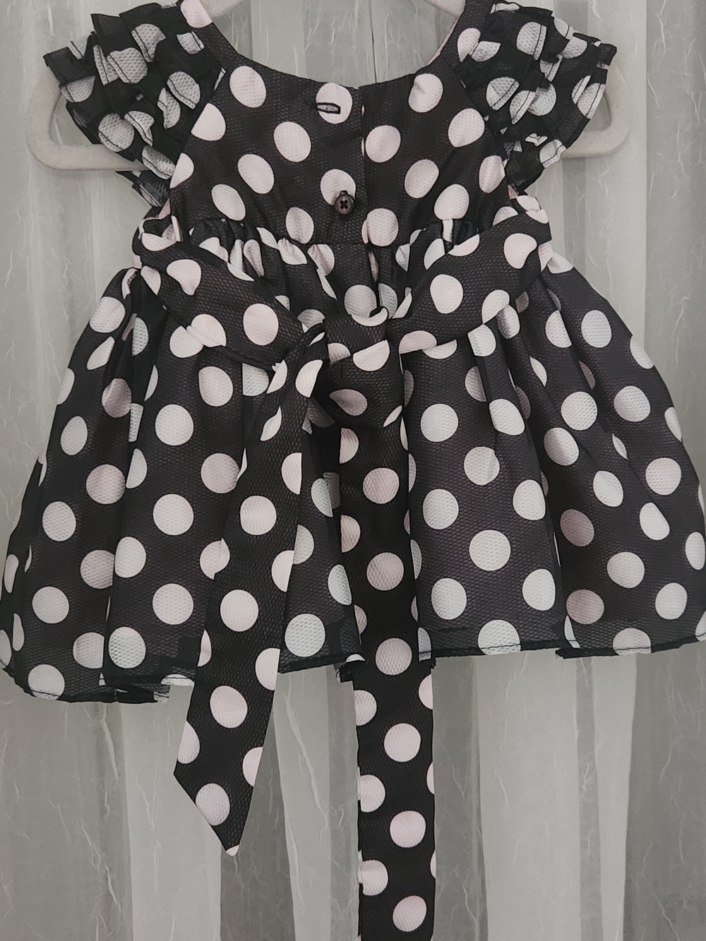 Laura Ashley Black Dress with Soft Pink Polka Dots and Flower, S 0-3m, EPreLC - Picture 4 of 6